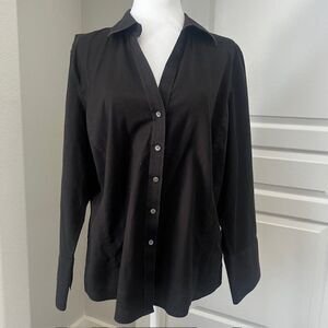 Talbots Black Wrinkle Resistant Work Wear Office Top Blouse Cotton Slimming Plus